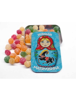 Монпансье «Матрешка «Голубая» в металлической баночке