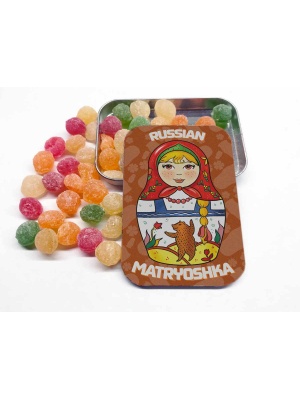 Монпансье «Матрешка «Красная» в металлической баночке