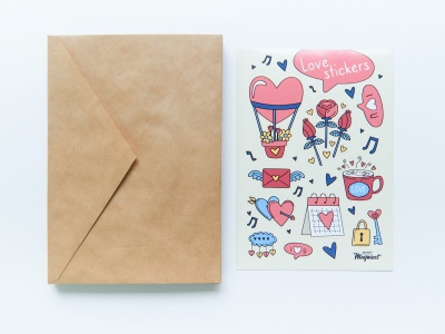 Набор крафтовых конвертов 25ш  + стикерпак "Love"