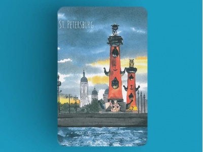 Магнит на холодильник «Ростральные колонны», акварель