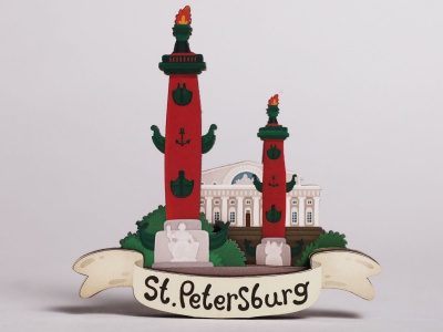 Магнит на холодильник 3D из дерева «Ростральные колонны»