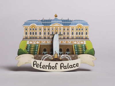 Магнит на холодильник 3D из дерева «Петергоф. Фонтаны», Петербург, объемный