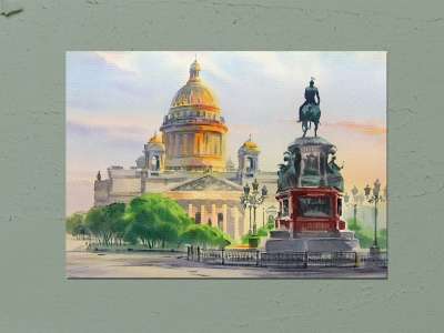 Почтовая открытка «Исаакиевская площадь» Художника О. Литвиненко.