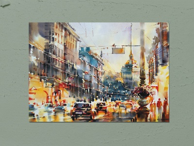 Почтовая открытка «Невский пр. Вид на Адмиралтейство» Художника  О. Литвиненко.