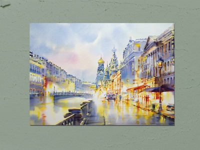 Почтовая открытка «Канал Грибоедова. Вид на Спас-на-Крови» Художника  О. Литвиненко.