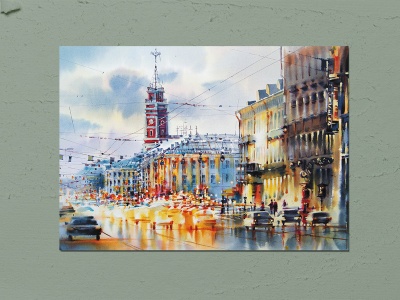 Почтовая открытка «Панорама Невского проспекта» Художника  О. Литвиненко.