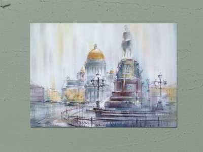 Почтовая открытка «Исаакиевская площадь. Дождь» Художника К. Кузема.