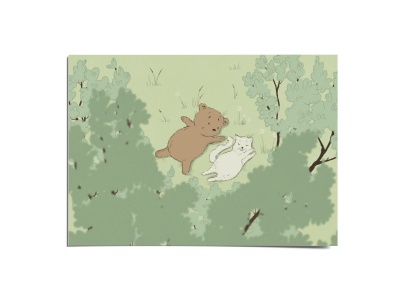 Открытка «Медвежонок и кошечка» , Вика Булкова