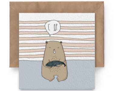 Почтовая открытка «С Днем Рождения. Медведь с рыбкой»