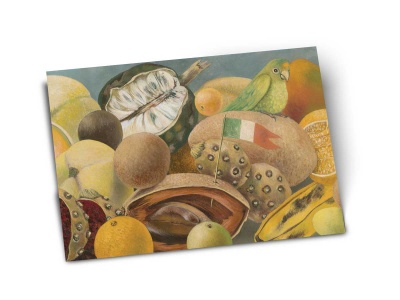 Почтовая открытка «Натюрморт с попугаем и флагом», Фрида Кало