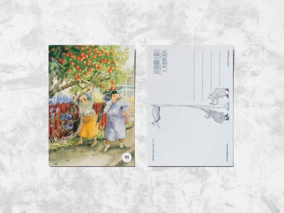 Почтовая открытка «Весёлые бабушки собирают яблоки»