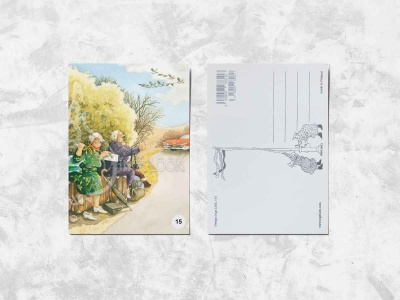 Почтовая открытка «Весёлые бабушки ловят машину»