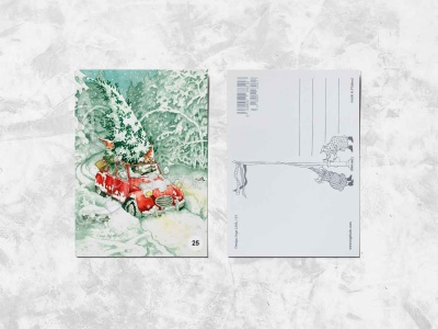 Почтовая открытка «Весёлые бабушки везут елку»