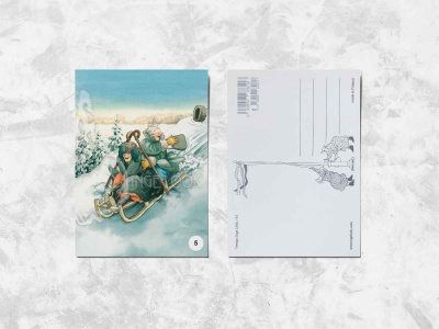 Почтовая открытка «Весёлые бабушки катаются на санях»