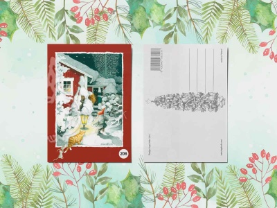 Почтовая открытка «Гномик и фонарь»