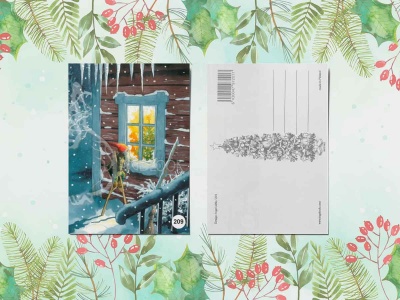 Почтовая открытка «Гномик подглядывает в окно»