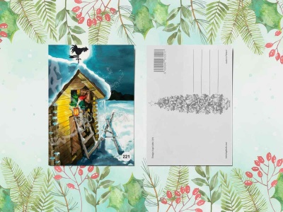 Почтовая открытка «Гномик поднимается по лестнице»