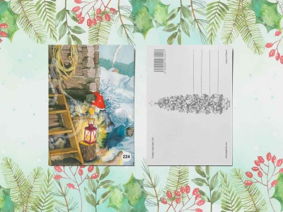 Почтовая открытка «Гномик шепчет на ушко кошке»