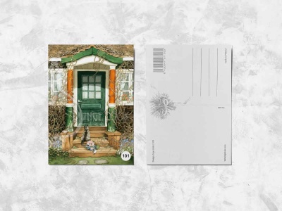 Почтовая открытка «Кот у двери»