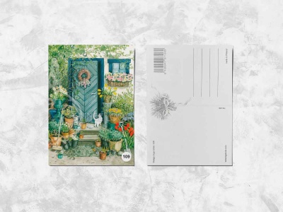 Почтовая открытка «Котик на крыльце»