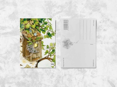 Почтовая открытка «Синички и сирень»