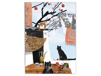 Почтовая открытка Коты на прогулке