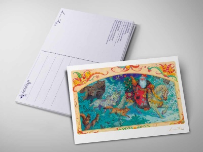 Почтовая открытка «Дед Мороз в лесу», Антон Ломаев