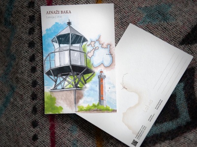 Почтовая открытка «маяк Айнажи» (Рижский залив. Латвия)
