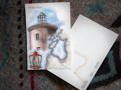 Почтовая открытка «маяк Овиши» (Рижский залив. Латвия)