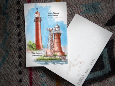 Почтовая открытка «Верхний и нижний Николаевские маяки» (Финский залив. Россия)