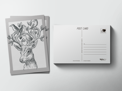 Почтовая открытка «Олень с птицами»
