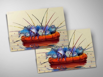 Почтовая открытка «Артель», синие коты, Ирина Зенюк