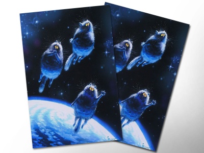 Почтовая открытка «Посланцы», синие коты, Ирина Зенюк