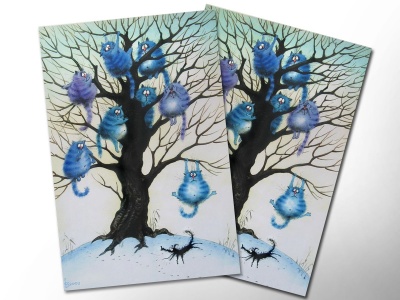 Почтовая открытка «Страх», синие коты, Ирина Зенюк