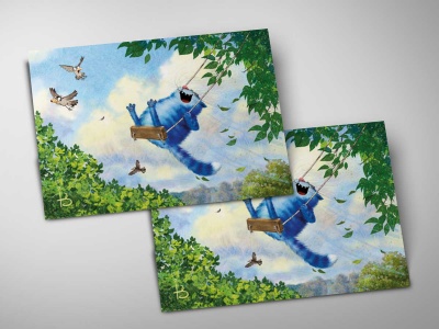 Почтовая открытка «Июнь», синие коты, Ирина Зенюк