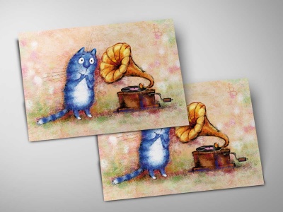 Почтовая открытка «Ласковый май», синие коты, Ирина Зенюк