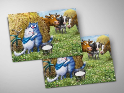 Почтовая открытка «Синий платочек», синие коты, Ирина Зенюк