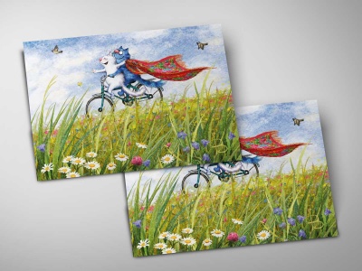 Почтовая открытка «Сhanson d'amour», синие коты, Ирина Зенюк