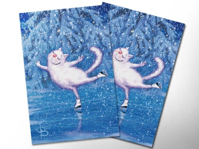 Почтовая открытка «Белая лебедь», синие коты, Ирина Зенюк
