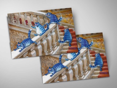 Почтовая открытка «Эрмитажные коты», синие коты, Ирина Зенюк