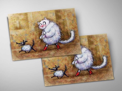 Почтовая открытка «Дама с собачкой», синие коты, Ирина Зенюк