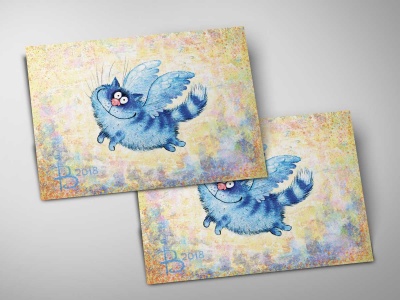 Почтовая открытка «Ангел», синие коты, Ирина Зенюк