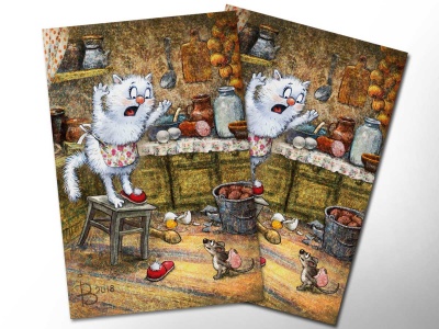 Почтовая открытка «Мышь», синие коты, Ирина Зенюк