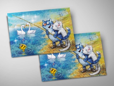 Почтовая открытка «Фантазия фа-диез мажор», синие коты, Ирина Зенюк