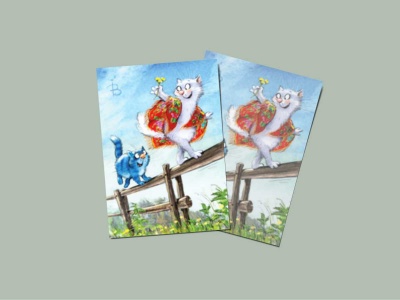 Почтовая открытка «Догони 3», синие коты, Ирина Зенюк