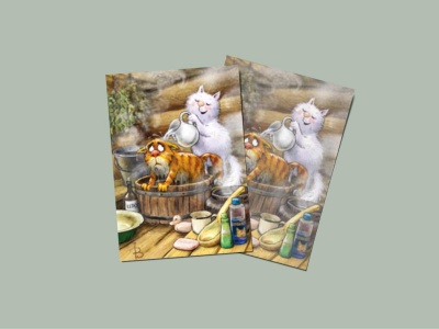 Почтовая открытка «Блохи», синие коты, Ирина Зенюк