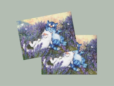 Почтовая открытка «Лаванда», синие коты, Ирина Зенюк