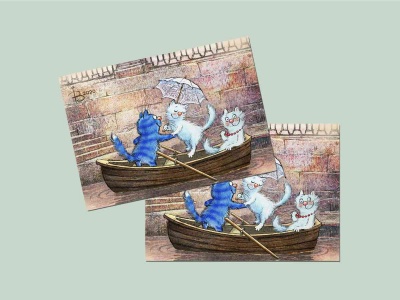 Почтовая открытка «Северная Венеция», синие коты, Ирина Зенюк