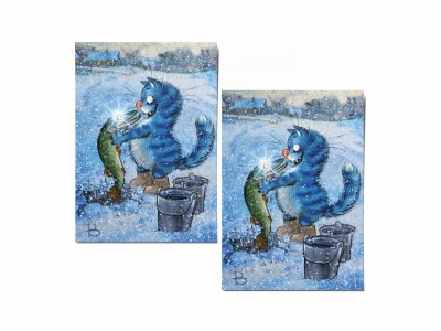 Почтовая открытка «По щучьему», синие коты, Ирина Зенюк