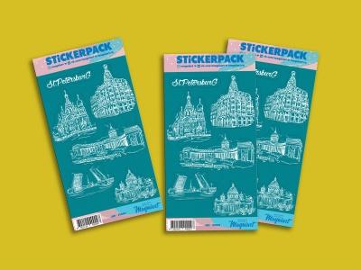 Набор стикеров «Акварель в линиях» Санкт-Петербург, наклейки